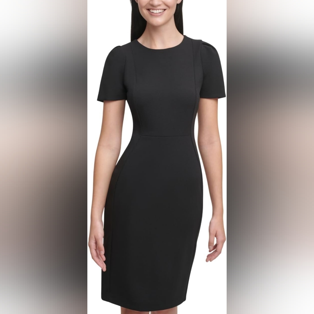 Calvin Klein Black Short-Sleeve Sheath Midi Dress